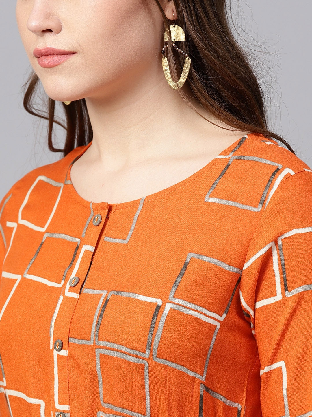 Orange & Grey Printed Kurta Set-Yufta Store-YUFNSET1976S