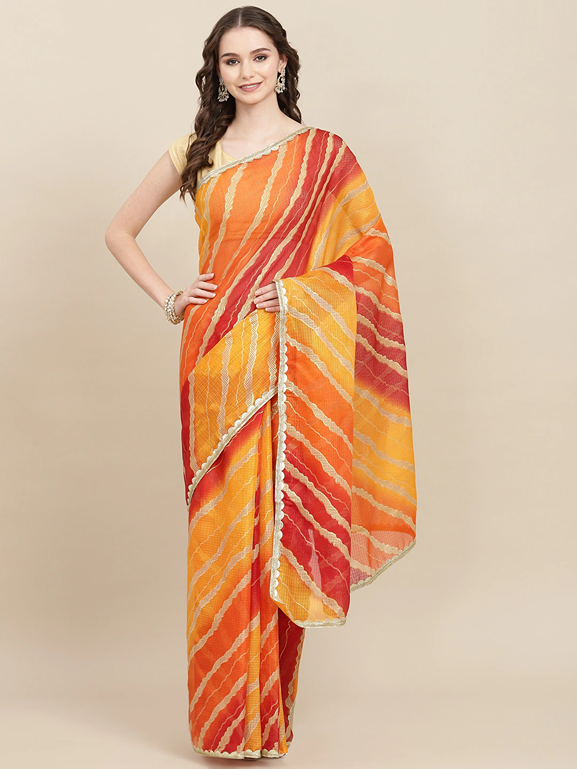 Orange Leheriya Saree-Yufta Store-9887SAROR