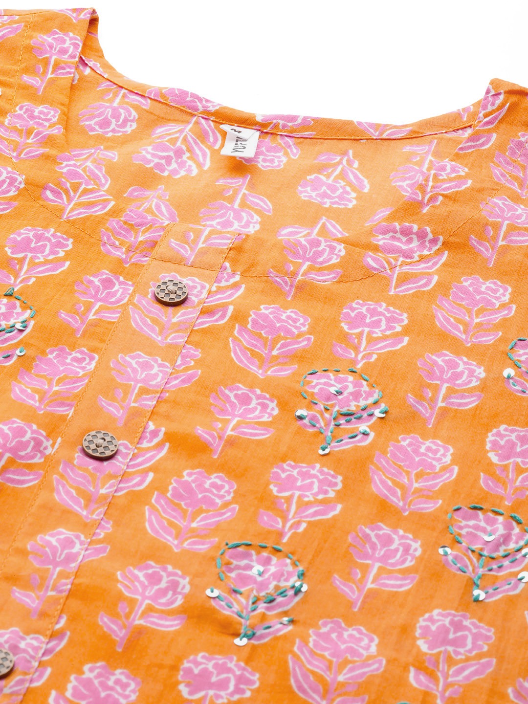 Orange Printed Cotton Kurta-Yufta Store-4734KURORM
