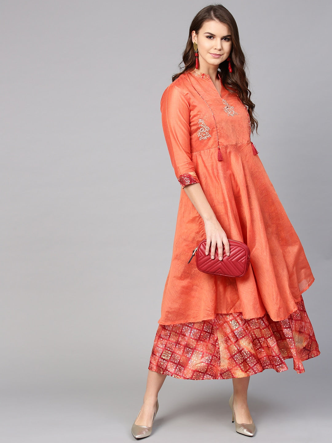 Orange Printed Dress-Yufta Store-YUFPKU1800S