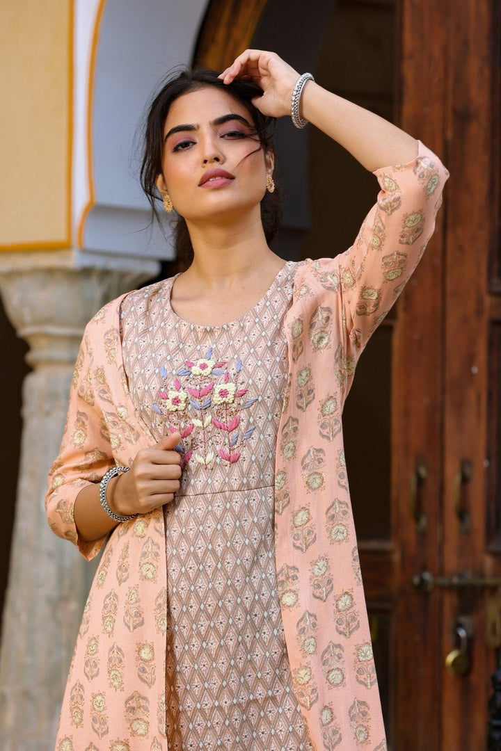 Orange Printed & Embroidered Dress-Yufta Store-4602DRSORS