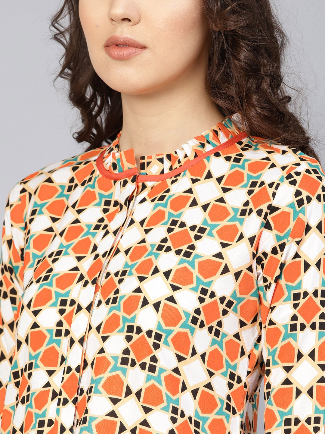 Orange & White Printed Dress-Yufta Store-YUFDGKU2037N-XS