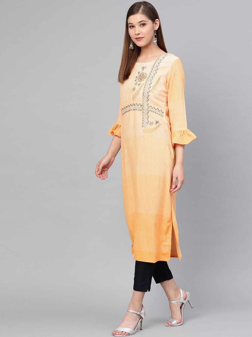 Orange & White Straight Kurta-Yufta Store-826KURORS