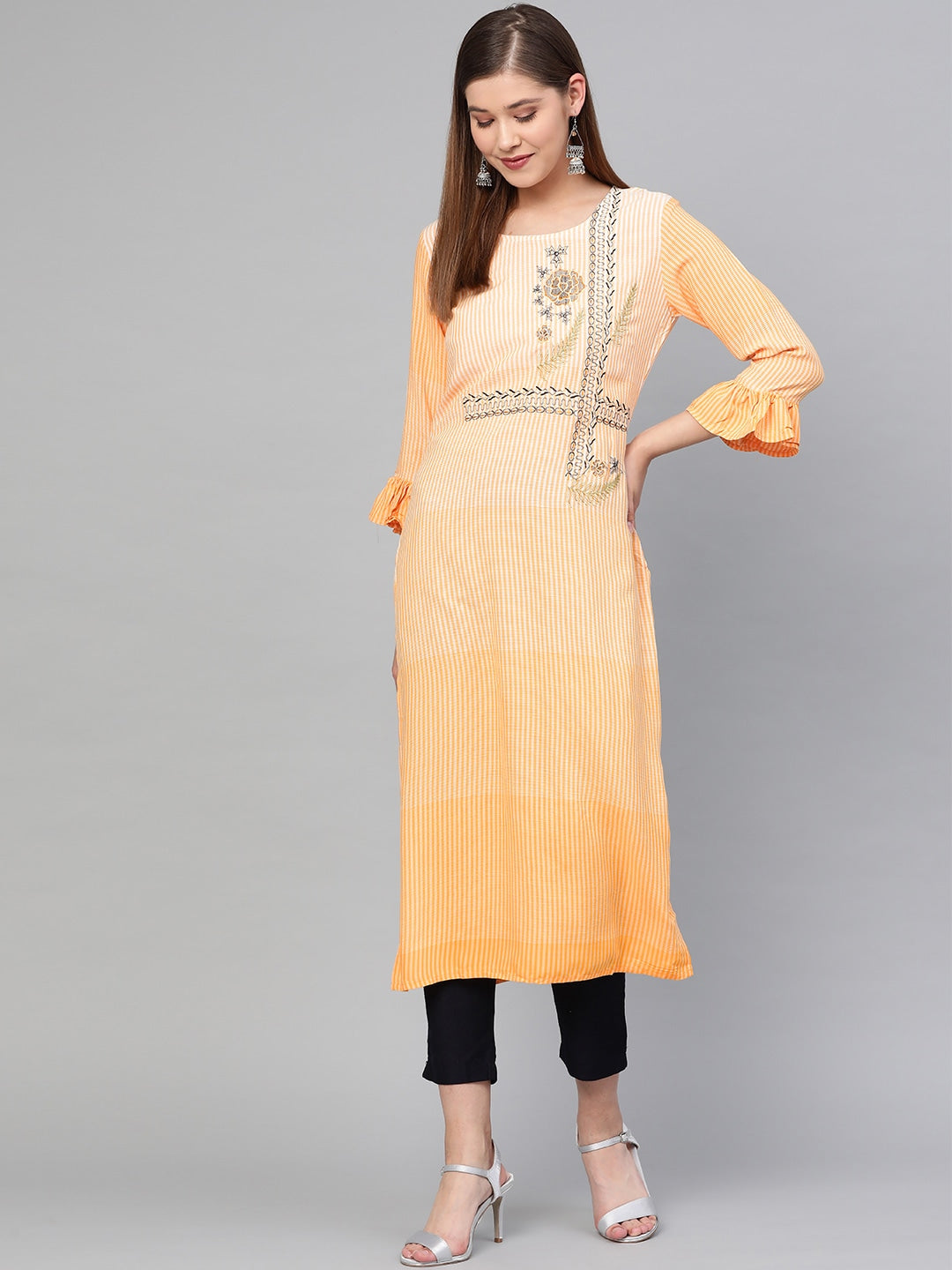 Orange & White Straight Kurta-Yufta Store-826KURORS