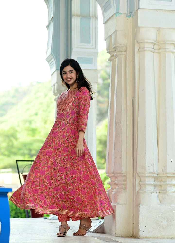 PINK HANDBLOCK DUPATTA SET-Yufta Store-2343SKDPKM