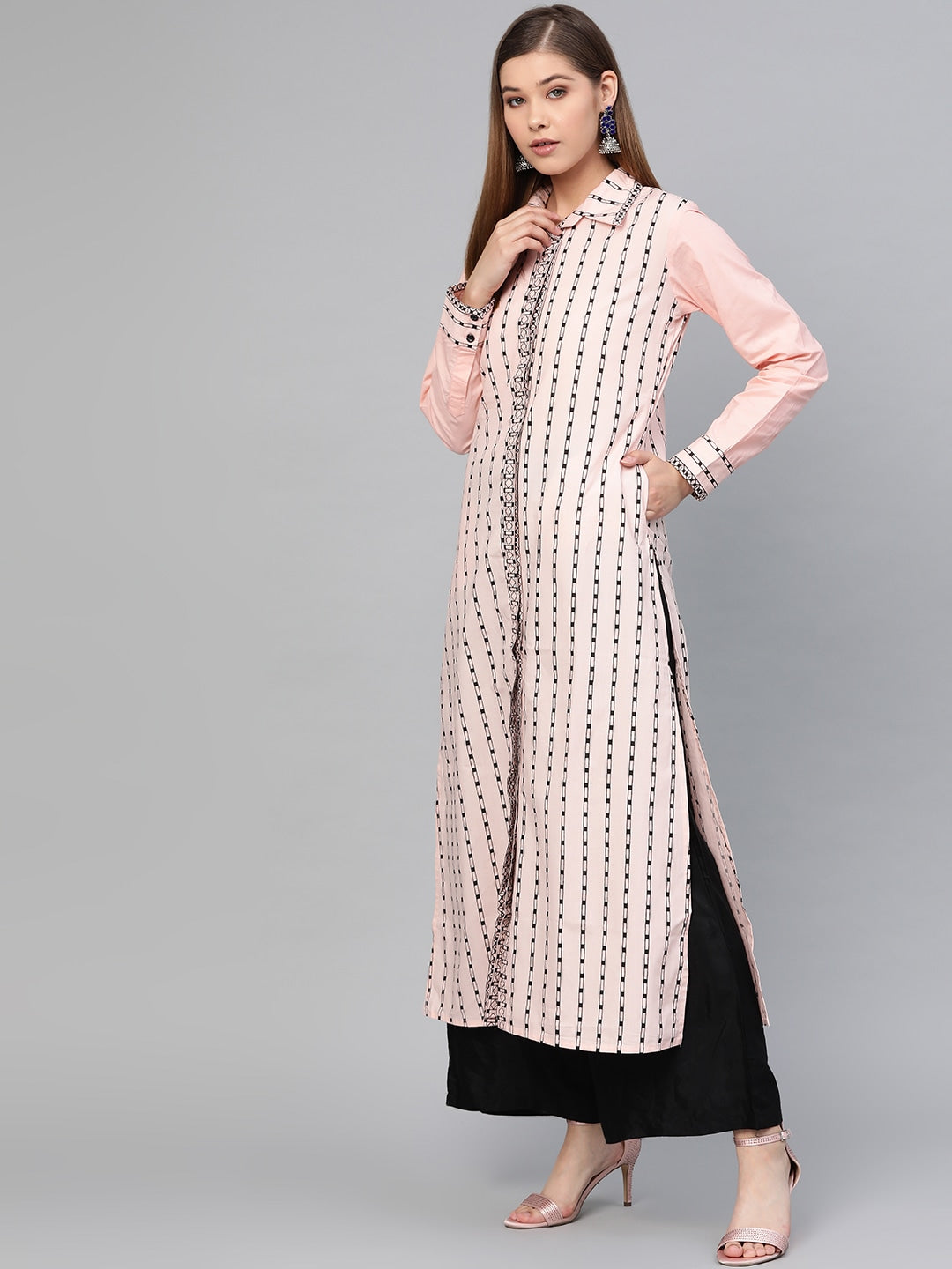 Peach & Black A-Line Kurta-Yufta Store-1901KURPCS