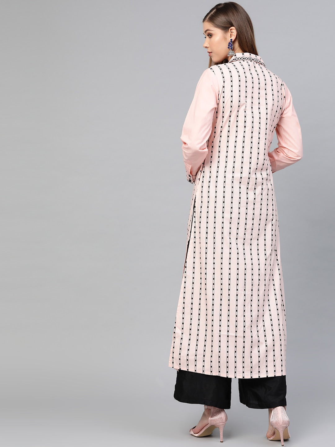 Peach & Black A-Line Kurta-Yufta Store-1901KURPCS