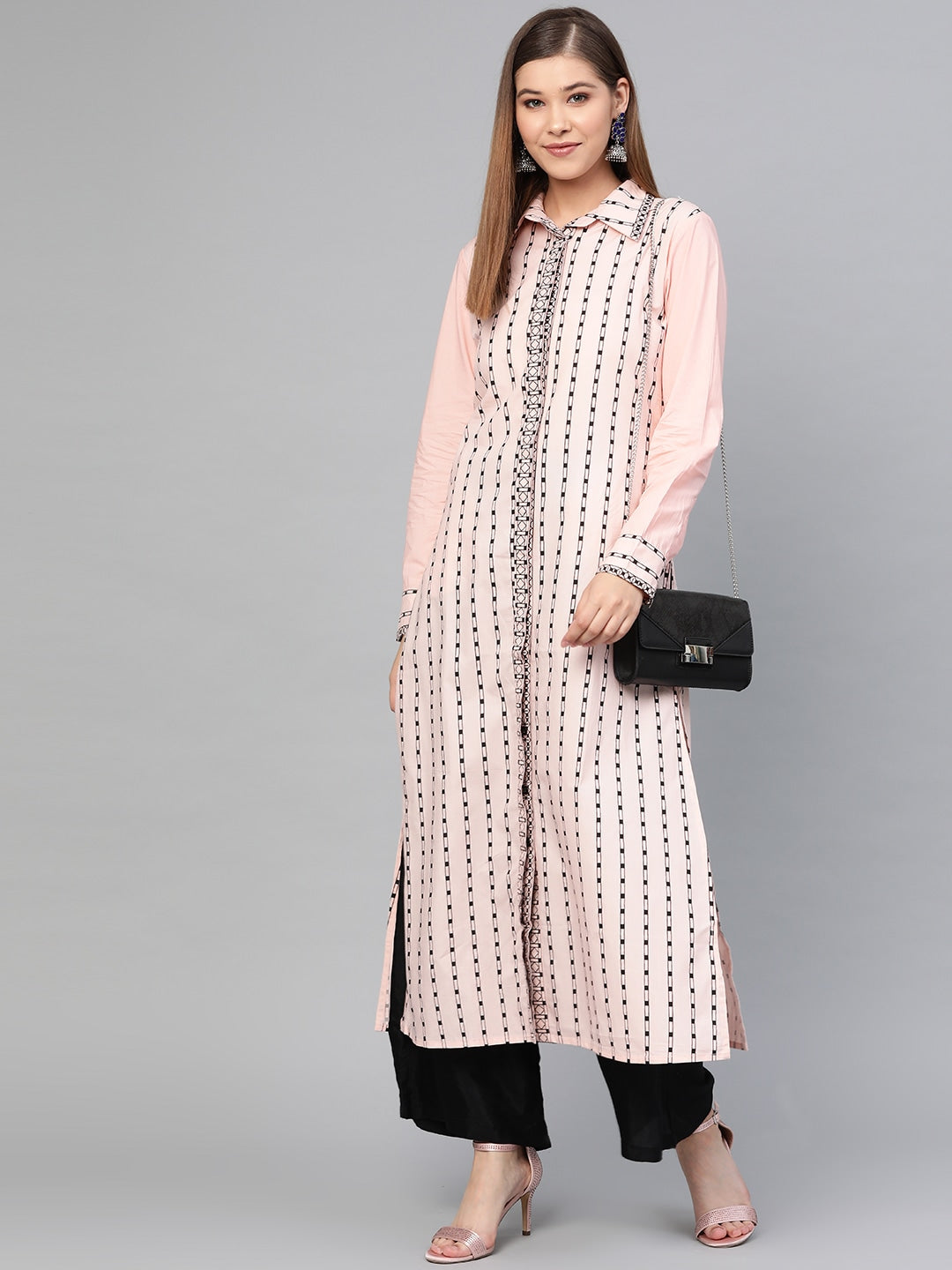 Peach & Black A-Line Kurta-Yufta Store-1901KURPCS