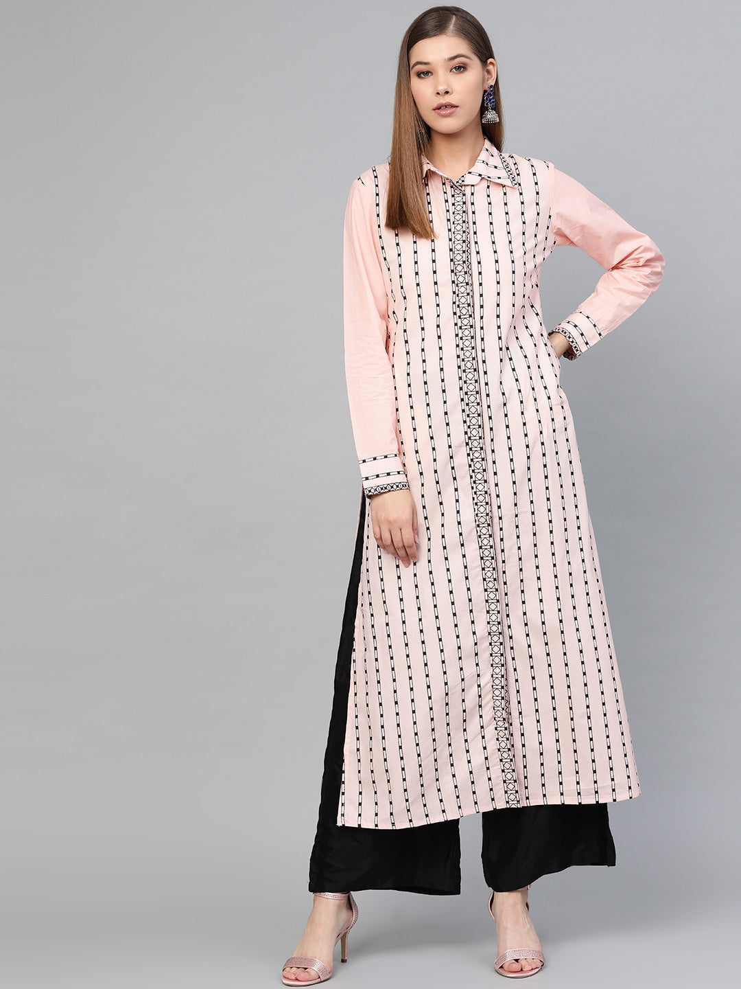 Peach & Black A-Line Kurta-Yufta Store-1901KURPCS