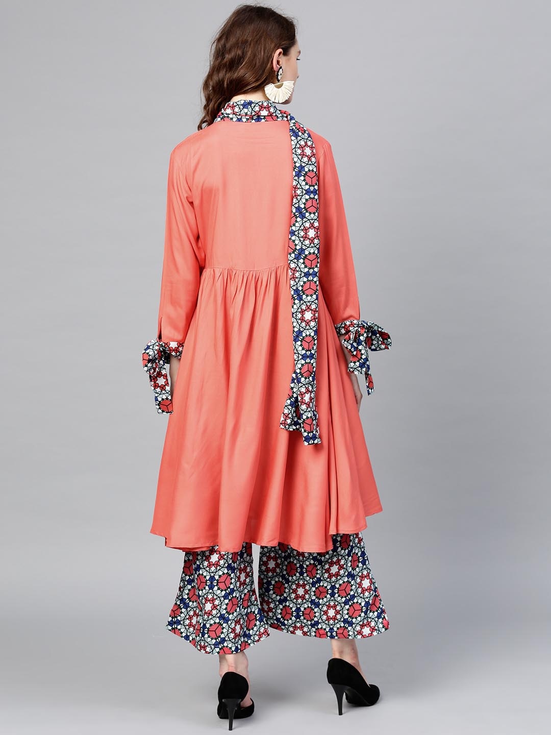 Peach & Blue Solid Kurta Set-Yufta Store-YUFDGSET1939XS