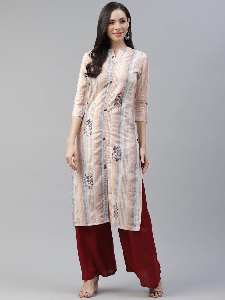 Peach & Blue Striped Kurta-Yufta Store-7341KURORS