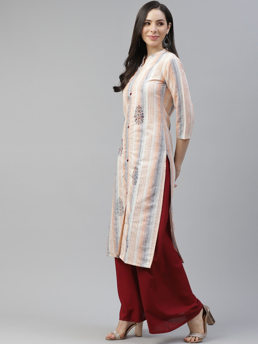 Peach & Blue Striped Kurta-Yufta Store-7341KURORS