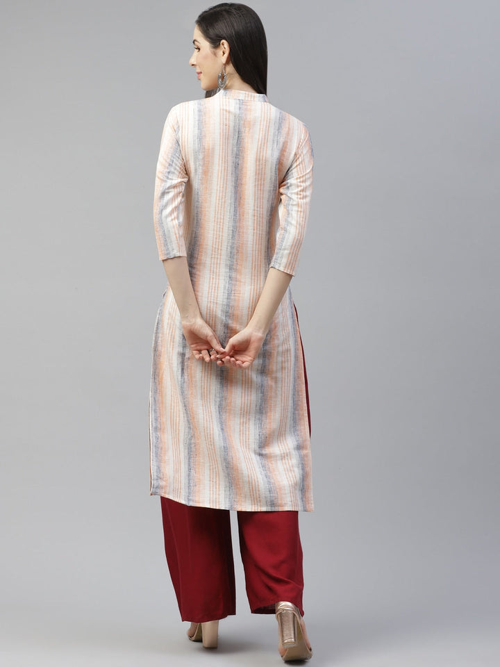 Peach & Blue Striped Kurta-Yufta Store-7341KURORS