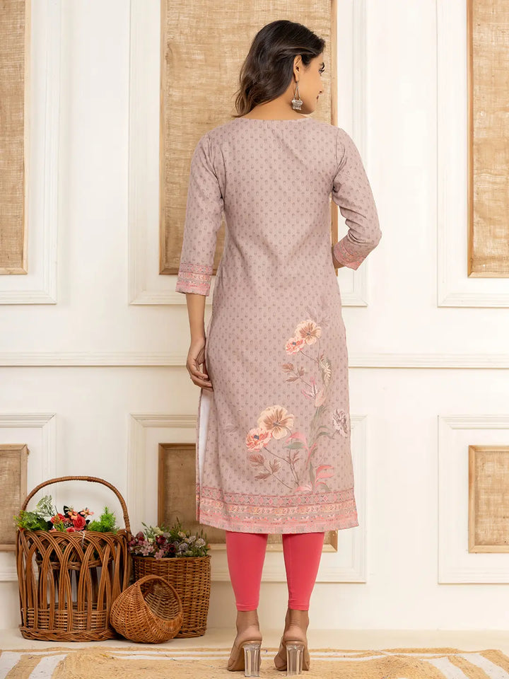 Peach Cotton A-Line Kurta With Digital Print-Yufta Store-1924KURPCS