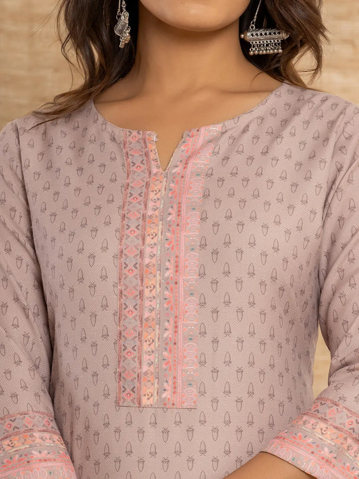 Peach Cotton A-Line Kurta With Digital Print-Yufta Store-1924KURPCS