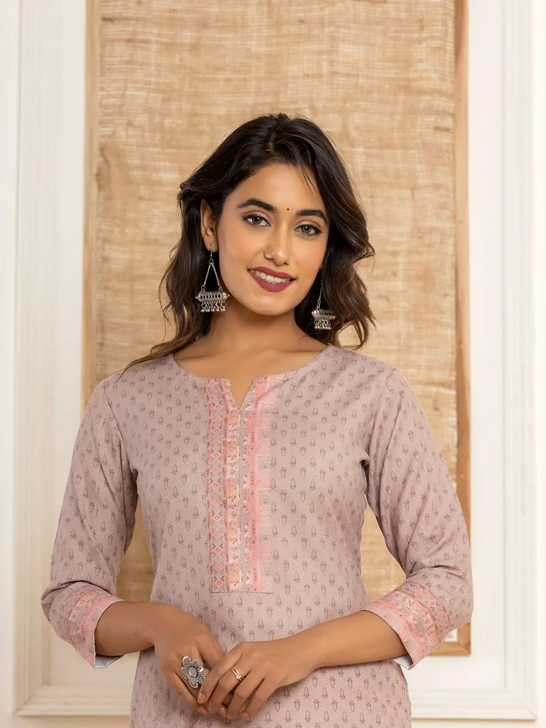 Peach Cotton A-Line Kurta With Digital Print-Yufta Store-1924KURPCS