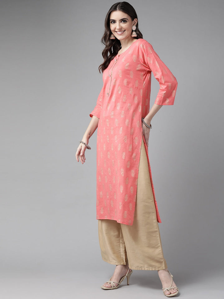 Peach Cotton Kurta-Yufta Store-5703KURPKM