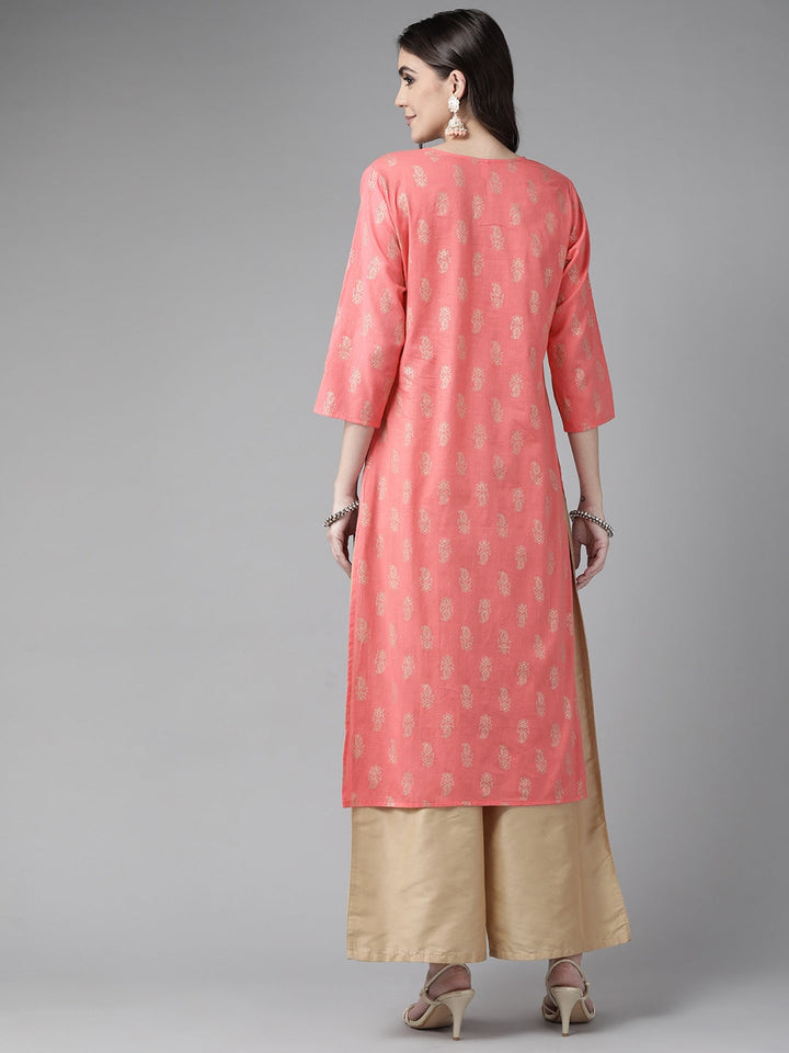 Peach Cotton Kurta-Yufta Store-5703KURPKM