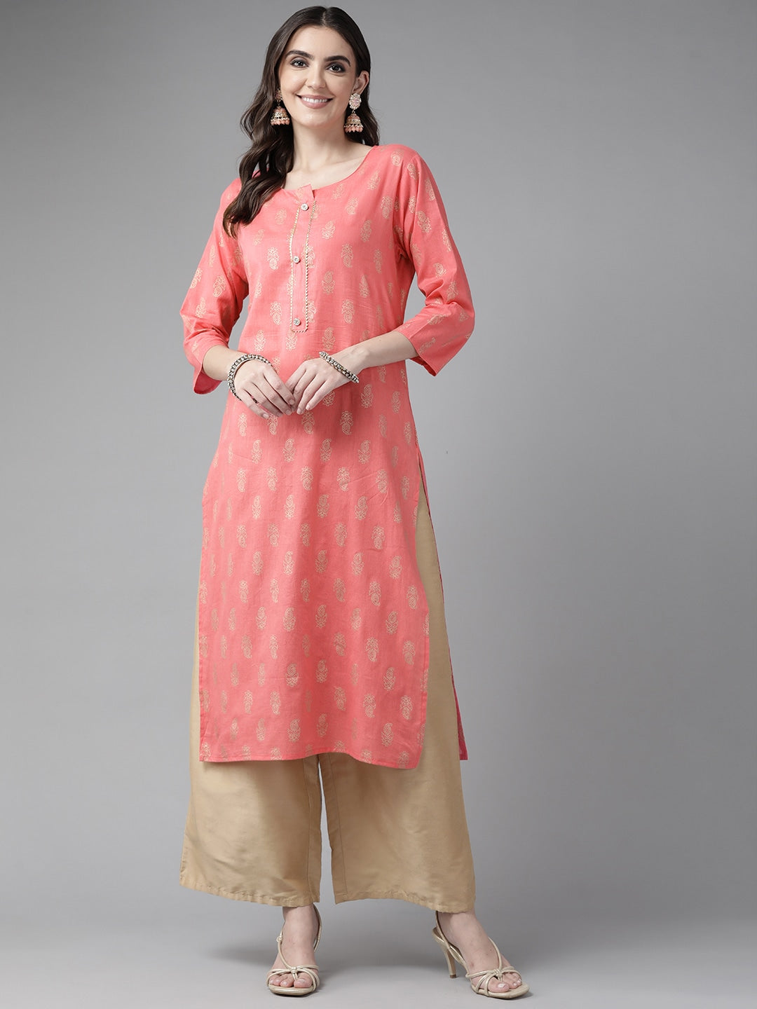 Peach Cotton Kurta-Yufta Store-5703KURPKM