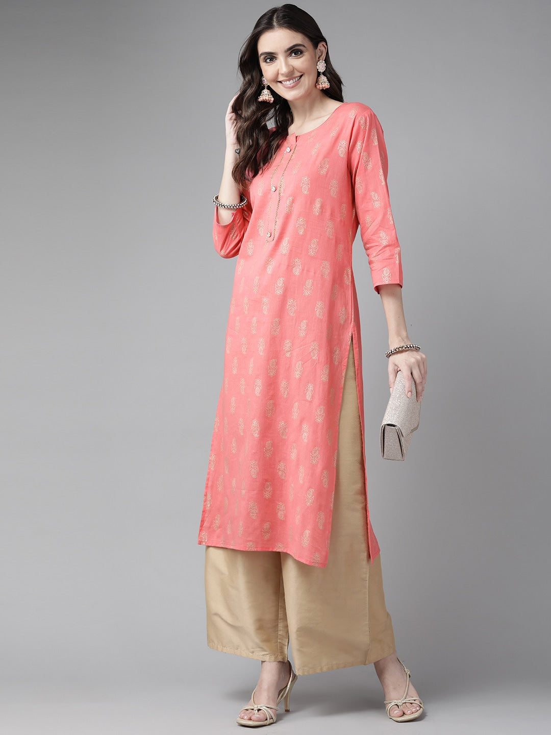 Peach Cotton Kurta-Yufta Store-5703KURPKM