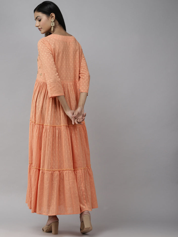 Peach Embellished Maxi Dress-Yufta Store-3604DRSPKM