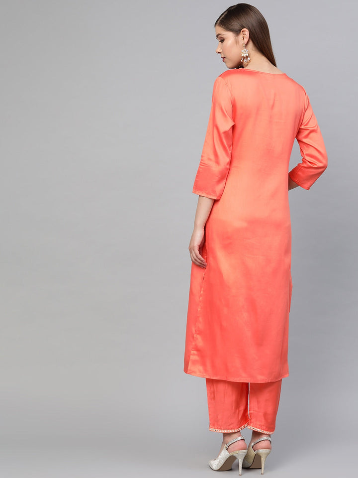 Peach Embroidered Kurta Set-Yufta Store-2611SETPCS