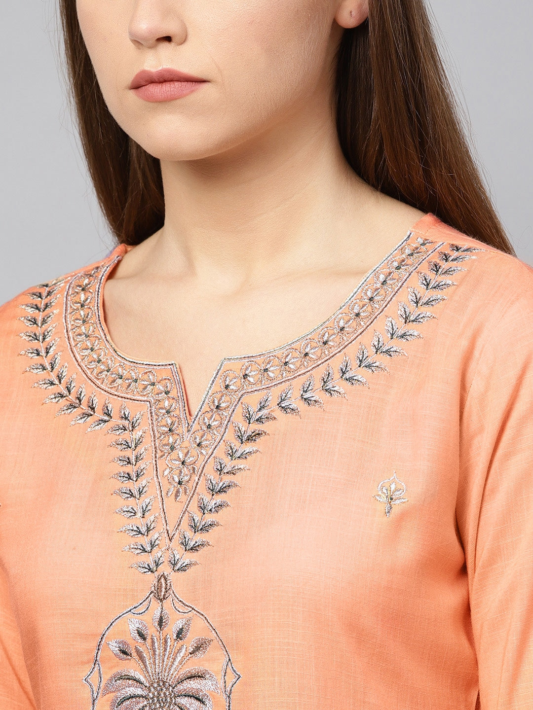 Peach Embroidered Kurta Set-Yufta Store-662SETORS