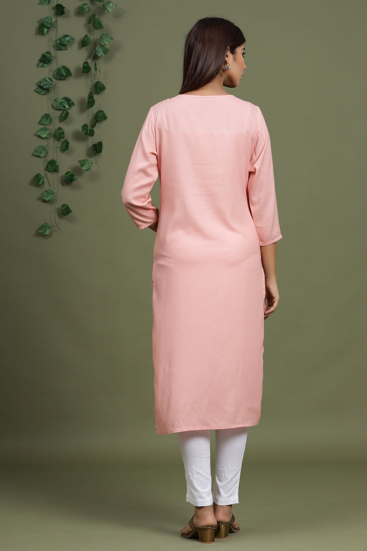 Peach Embroidered Kurta-Yufta Store-2730KURPCM