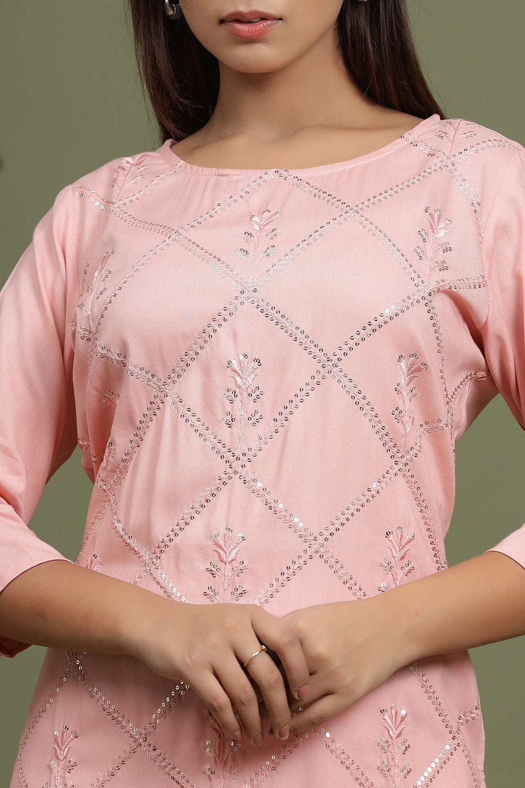 Peach Embroidered Kurta-Yufta Store-2730KURPCM