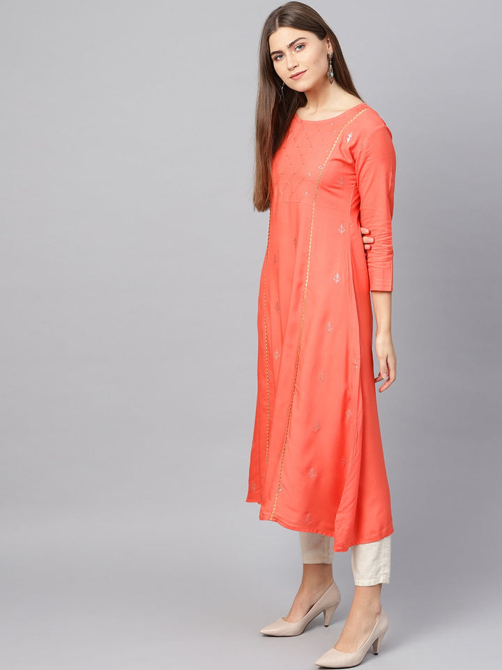 Peach Embroidered Kurta-Yufta Store-637KURPCS