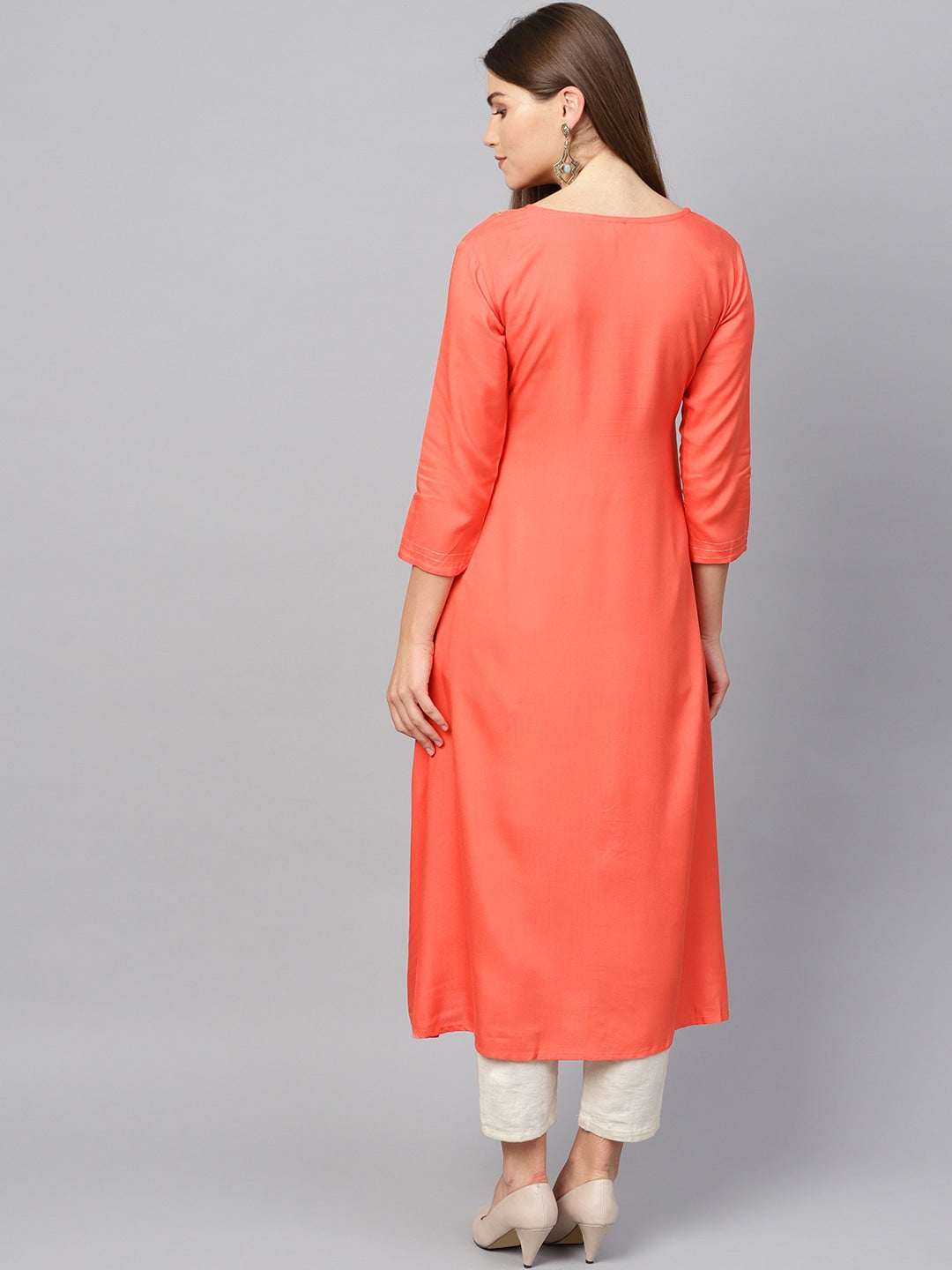 Peach Embroidered Kurta-Yufta Store-637KURPCS