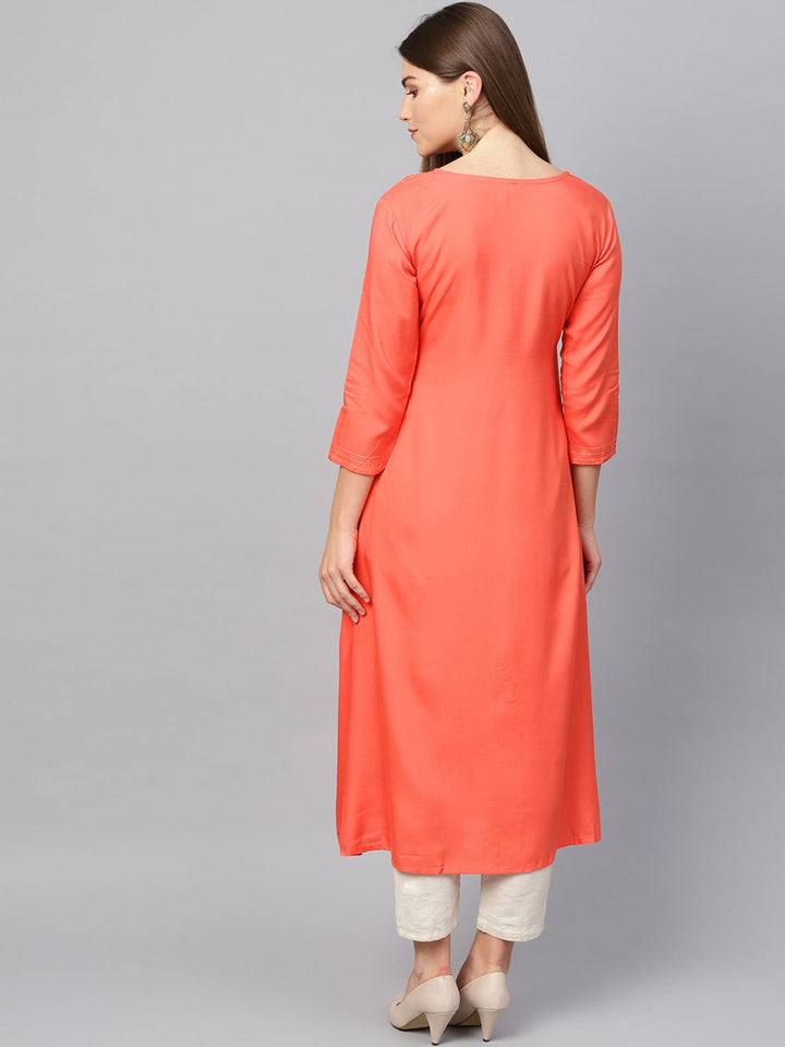 Peach Embroidered Kurta-Yufta Store-637KURPCS