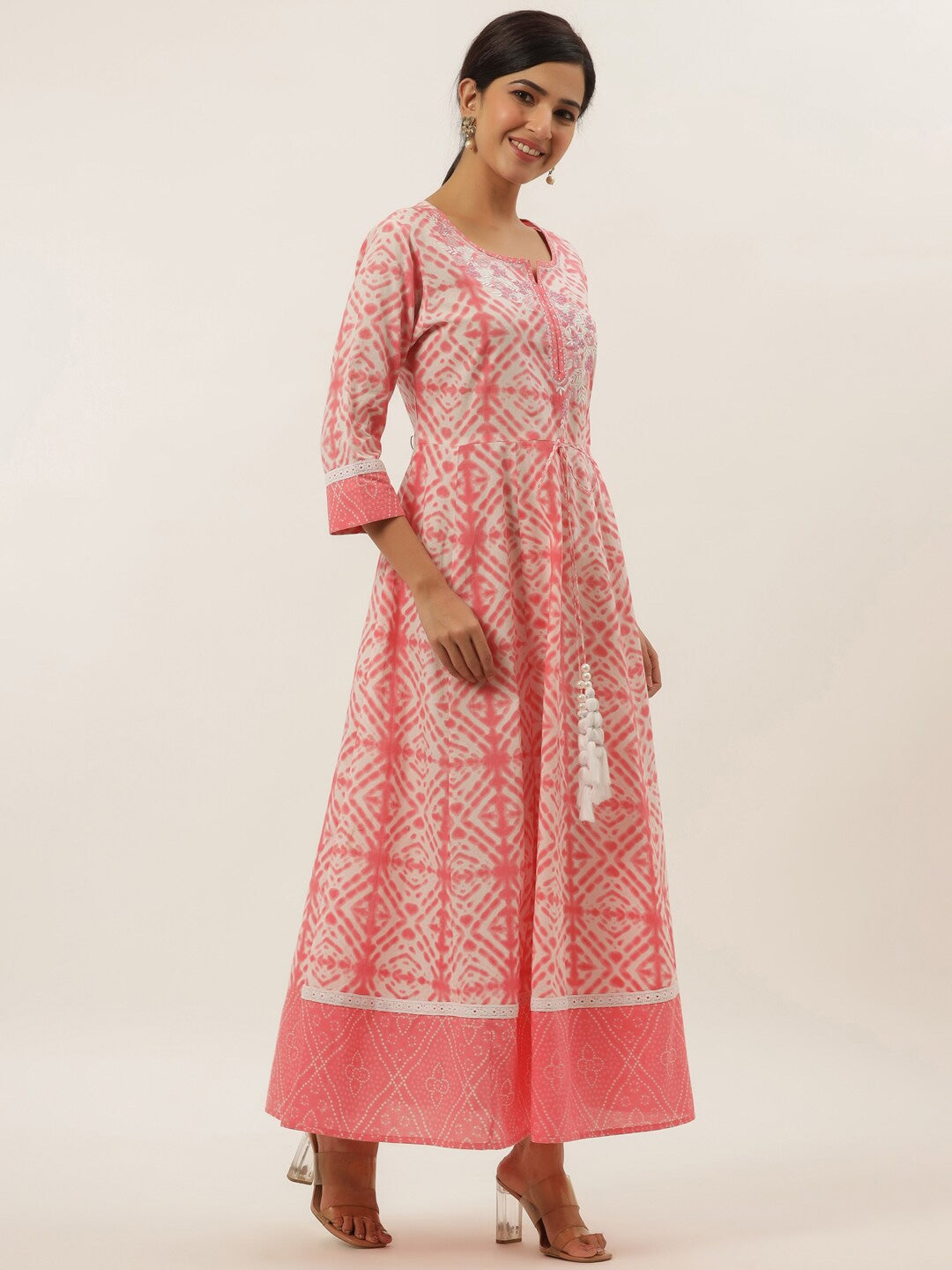 Peach Ethnic Motifs Maxi Dress-Yufta Store-2751DRSPCM
