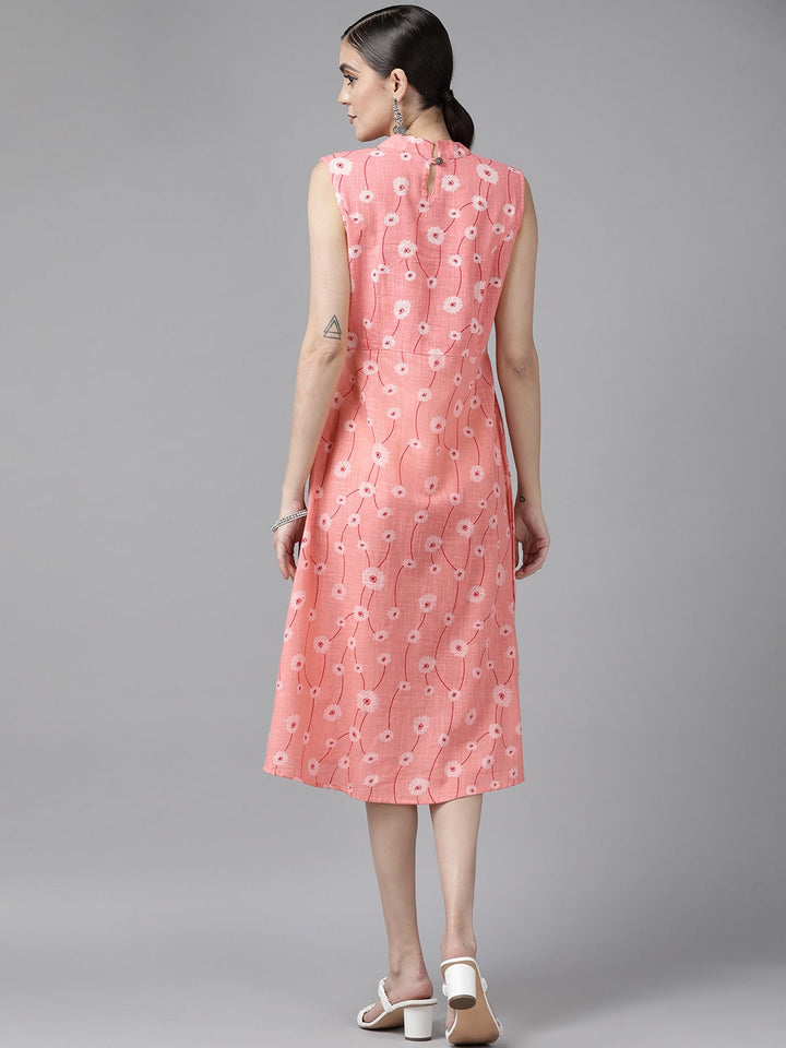 Peach Floral Print Midi Dress-Yufta Store-9711DRSPCXS