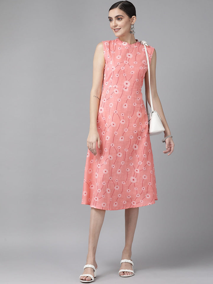 Peach Floral Print Midi Dress-Yufta Store-9711DRSPCXS