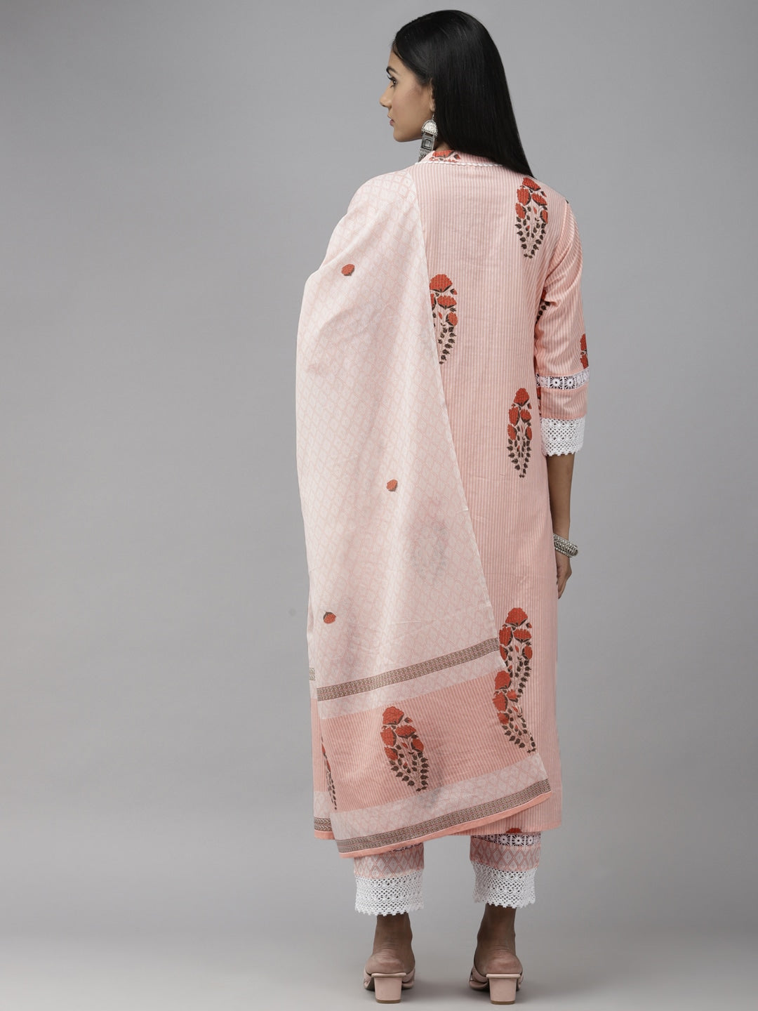 Peach Floral Printed Dupatta Set-Yufta Store-3104SKDPCM