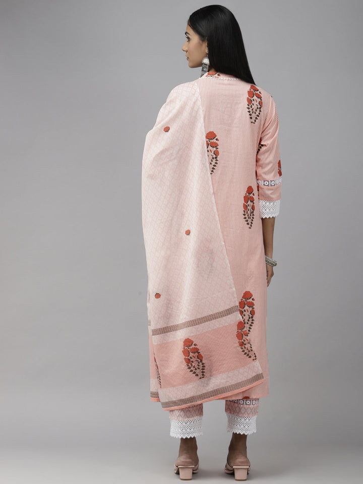 Peach Floral Printed Dupatta Set-Yufta Store-3104SKDPCM