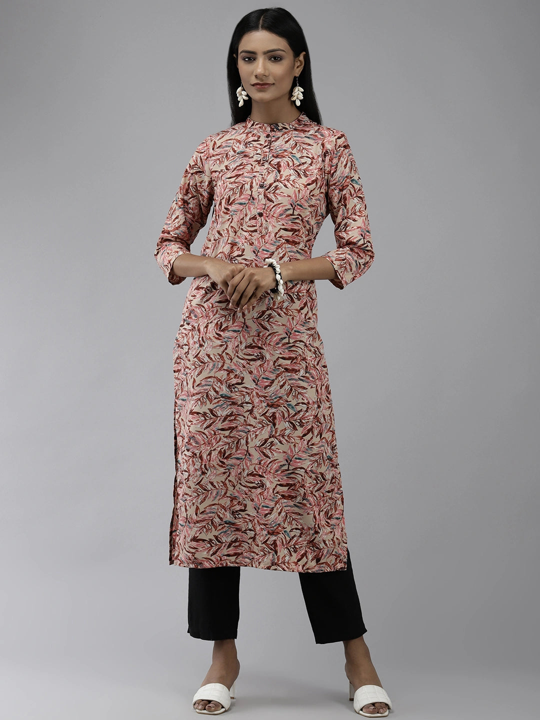 Peach Floral Printed Kurta-Yufta Store-2750KURPCS