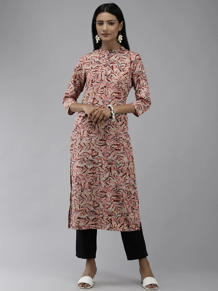 Peach Floral Printed Kurta-Yufta Store-2750KURPCS