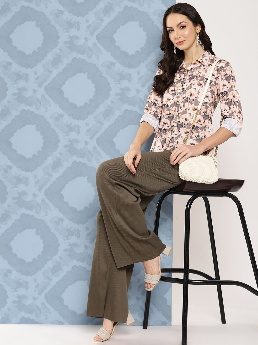 Peach Grey Women Floral Opaque Printed Casual Shirt-Yufta Store-1416TOPGYS