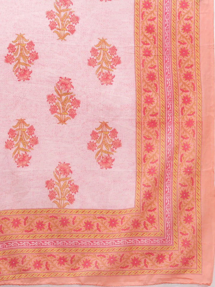 Peach Printed Cotton Dupatta Set-Yufta Store-4741SKDPCM