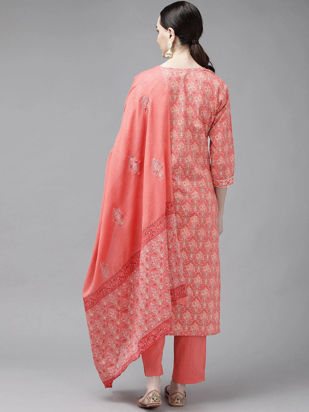 Peach Printed Cotton Dupatta set-Yufta Store-2511SKDPCM