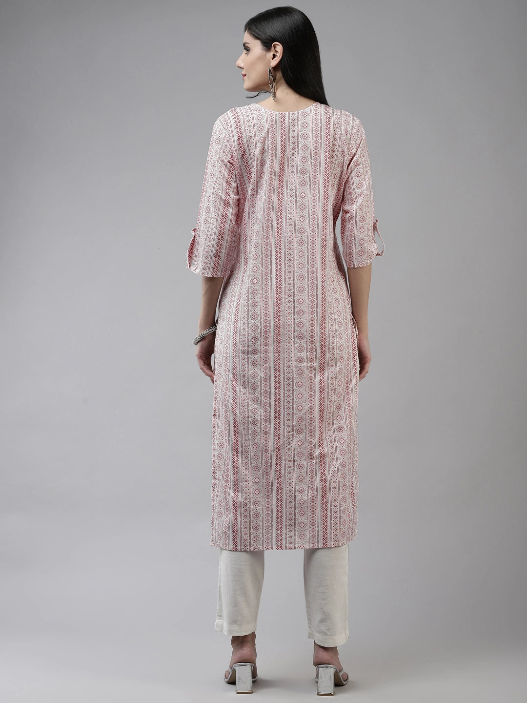 Peach Printed Cotton Kurta-Yufta Store-4787KURPCM