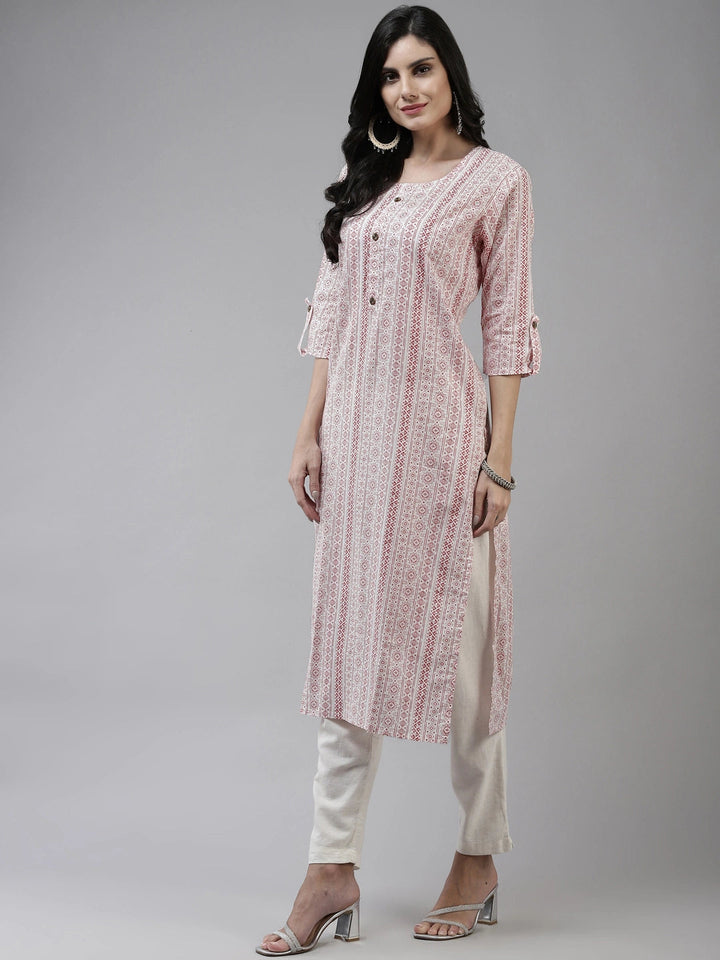 Peach Printed Cotton Kurta-Yufta Store-4787KURPCM