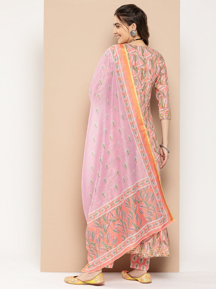 Peach Printed Dupatta Set-Yufta Store-2339SKDPCS