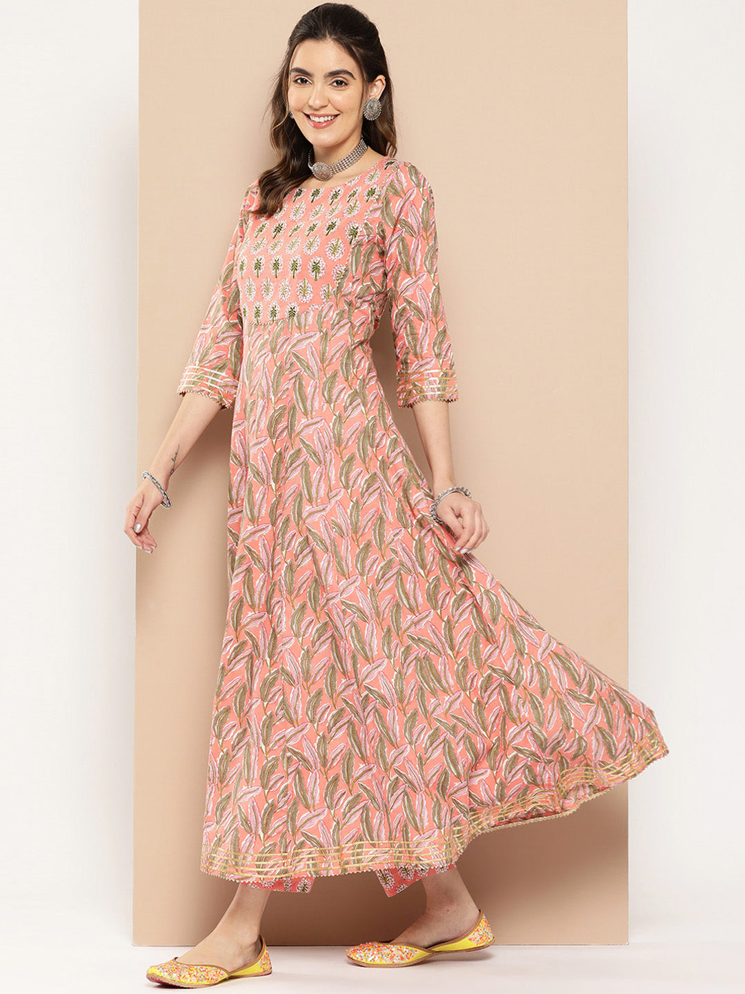 Peach Printed Dupatta Set-Yufta Store-2339SKDPCS