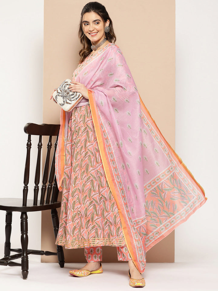 Peach Printed Dupatta Set-Yufta Store-2339SKDPCS