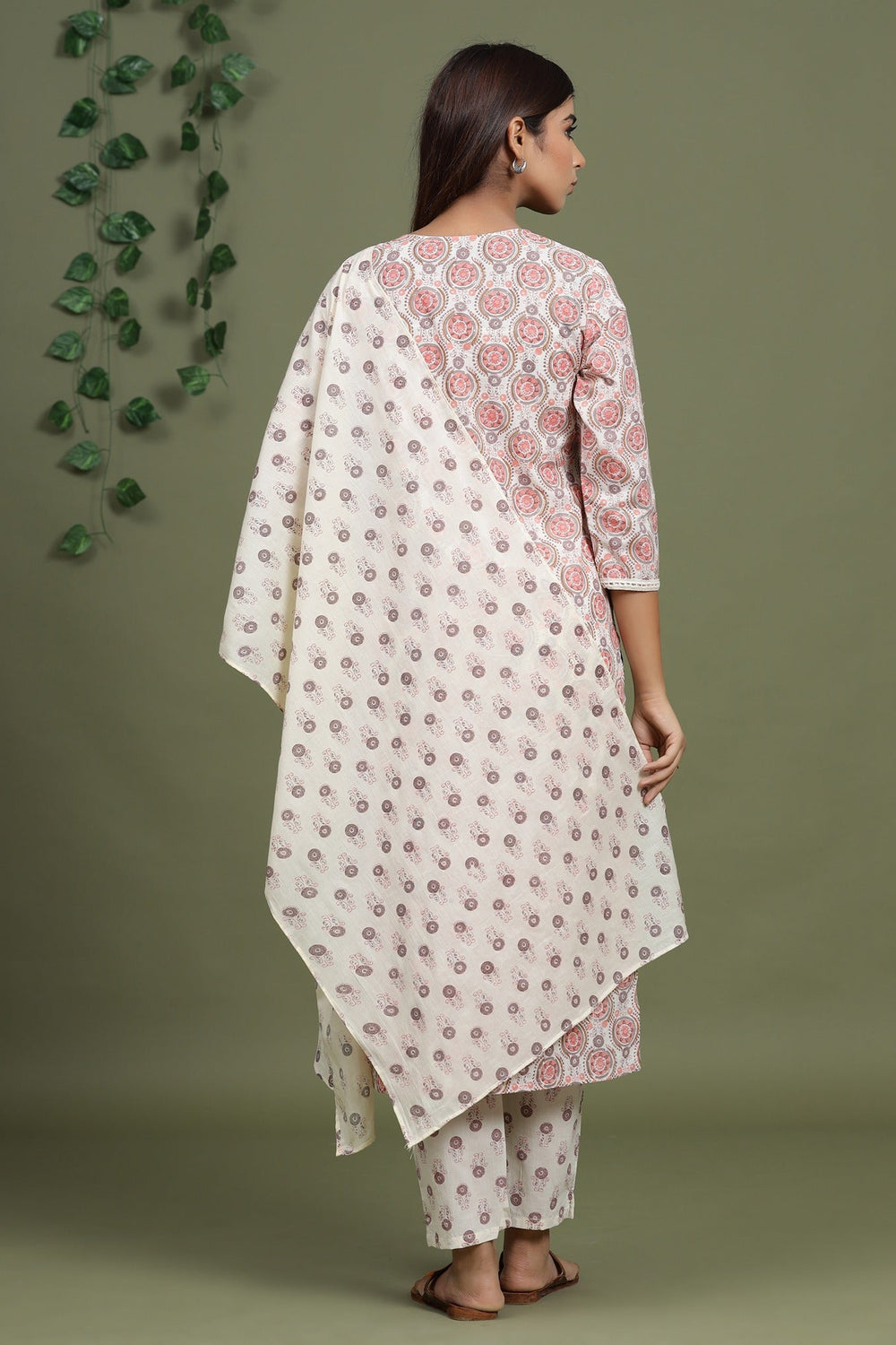 Peach Printed Dupatta Set-Yufta Store-2713SKDPCM