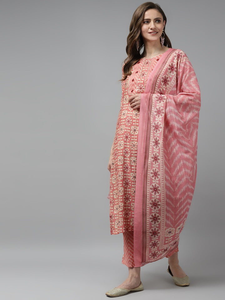 Peach Printed Dupatta Set-Yufta Store-9808SKDPCS