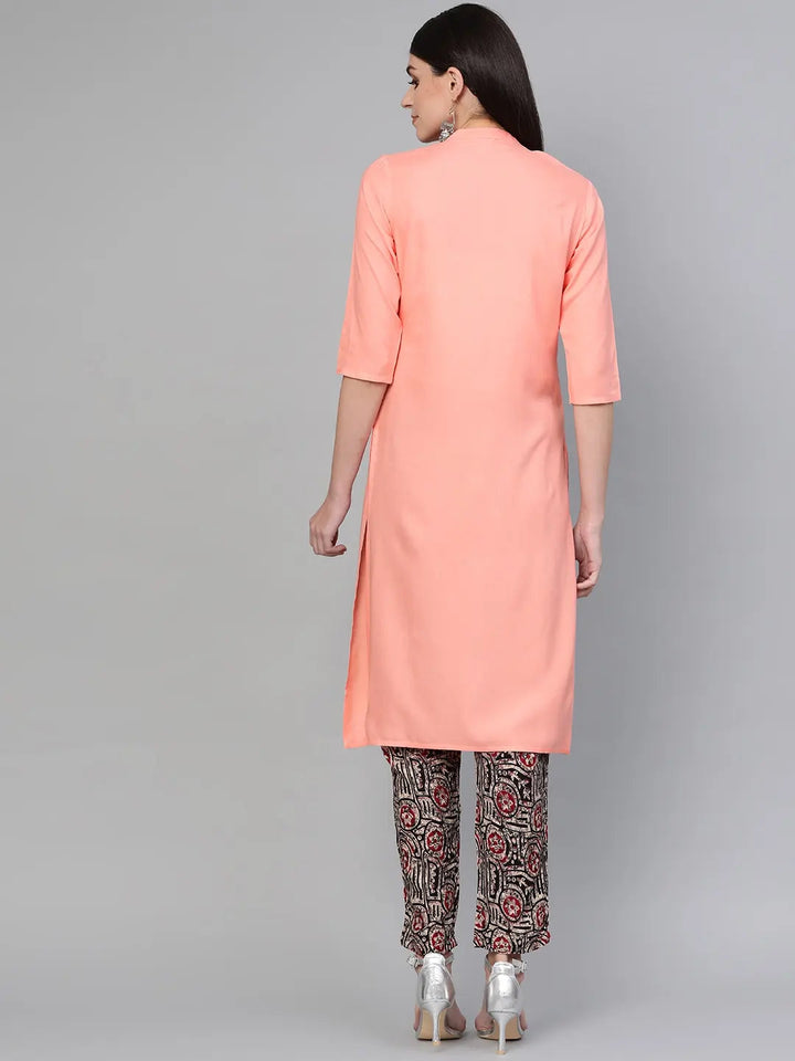 Peach Printed Kurta Set-Yufta Store-1803SETPCS